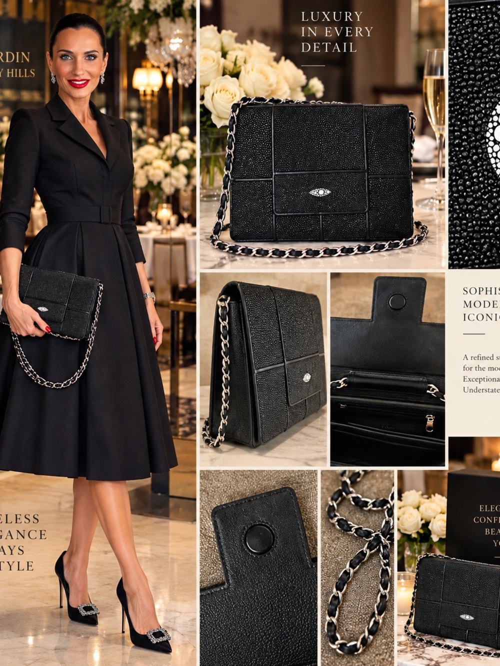 Stingray Black Shoulder Bag with Chain Strap